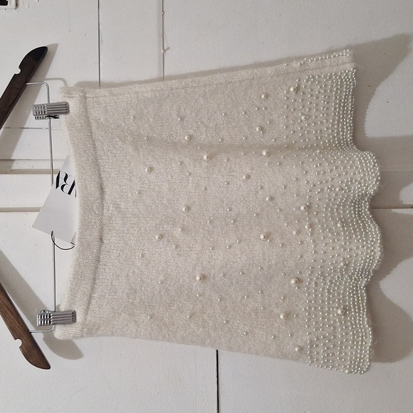 NWT ECRU BEIGE CREAM PEARL KNIT MINI SKIRT - Picture 7 of 10